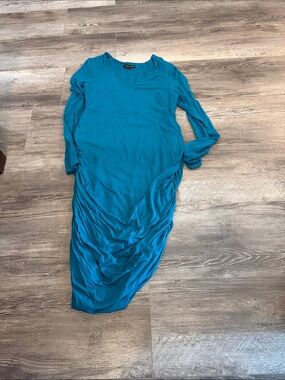 Stork & Babe Women's Maternity Teal Long Sleeve Ruched Dress